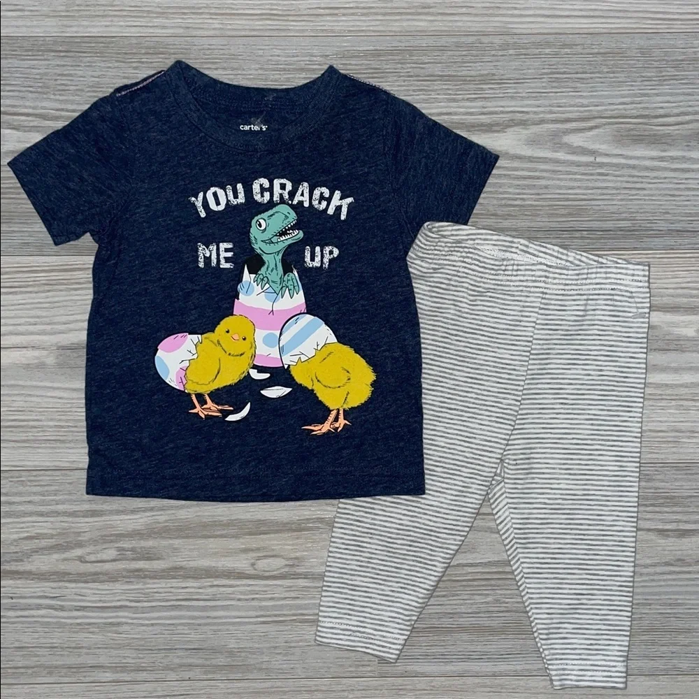 Carter’s Baby Boys 2PC Outfit 6M “You Crack Me Up” Easter Shirt & Stripe Pants